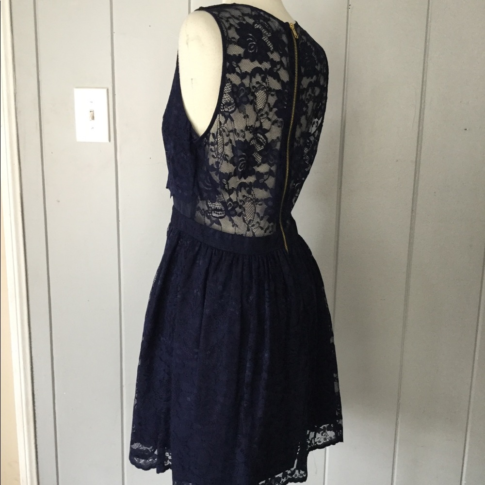 ASOS Navy Lace Party Dress! Sheer Back/Trim Waist